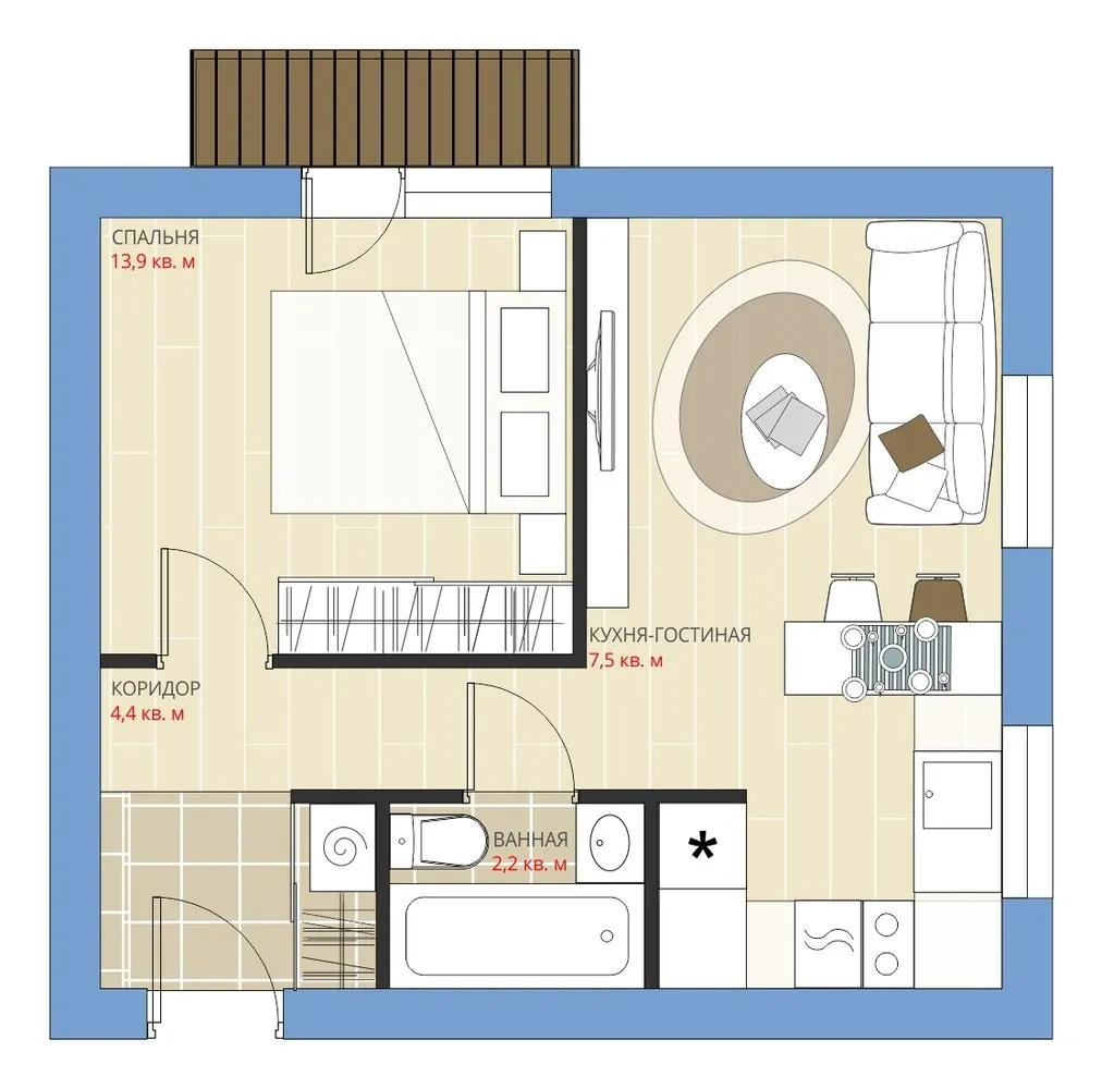照片：风格布局，公寓，改造，安娜斯塔西娅·基谢列娃，马克西姆·朱拉耶夫，赫鲁晓夫楼，两居室，不超过40平方米，I-18-01/08 MИК – 我们网站上的照片