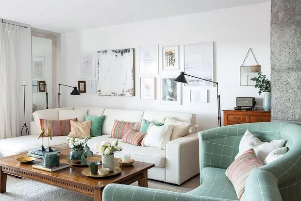 照片:北欧风格客厅、厨房和餐厅、卧室、普罗旺斯与乡村风格、混合风格、装饰与DIY、公寓、西班牙、白色、马德里、Turquoise、4人或以上、超过90平方米、如何装饰明亮公寓 – 我们网站上的照片