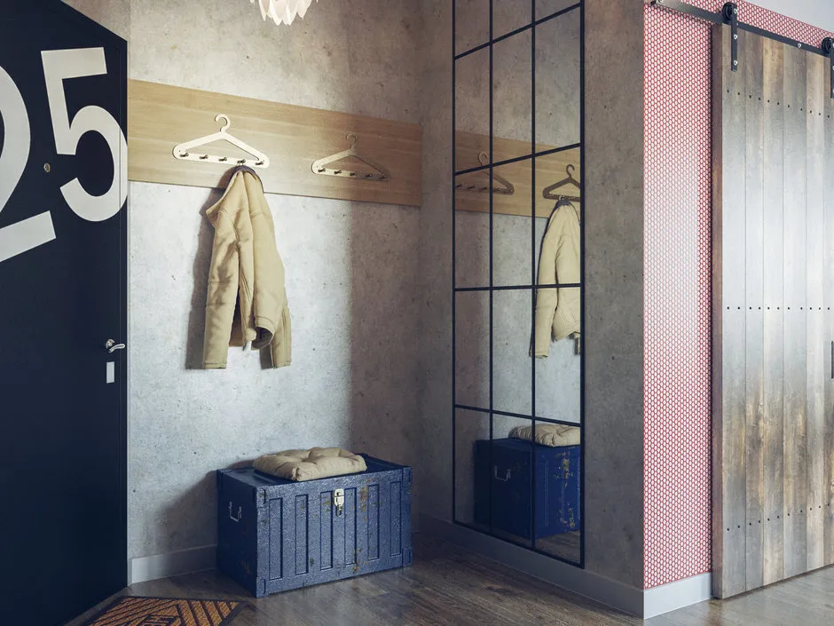 Фотографія: Прихожа в стилі Лофт, Квартира, Студія, Дім, Декор, Поради, Білий, Чорний, Червоний, Сірий, Коричневий, 1 кімната, 2 кімнати, 3 кімнати, енциклопедія_декор – фото на нашому сайті