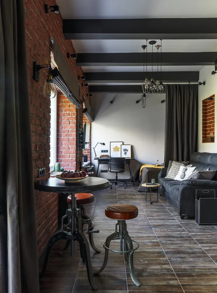 Photo: Living Room in Loft Style, Small Apartment, Apartment, Studio, Weekly Project, Moscow, Marina Sarkisyan, Brick House, Under 40 Square Meters – photo on our website