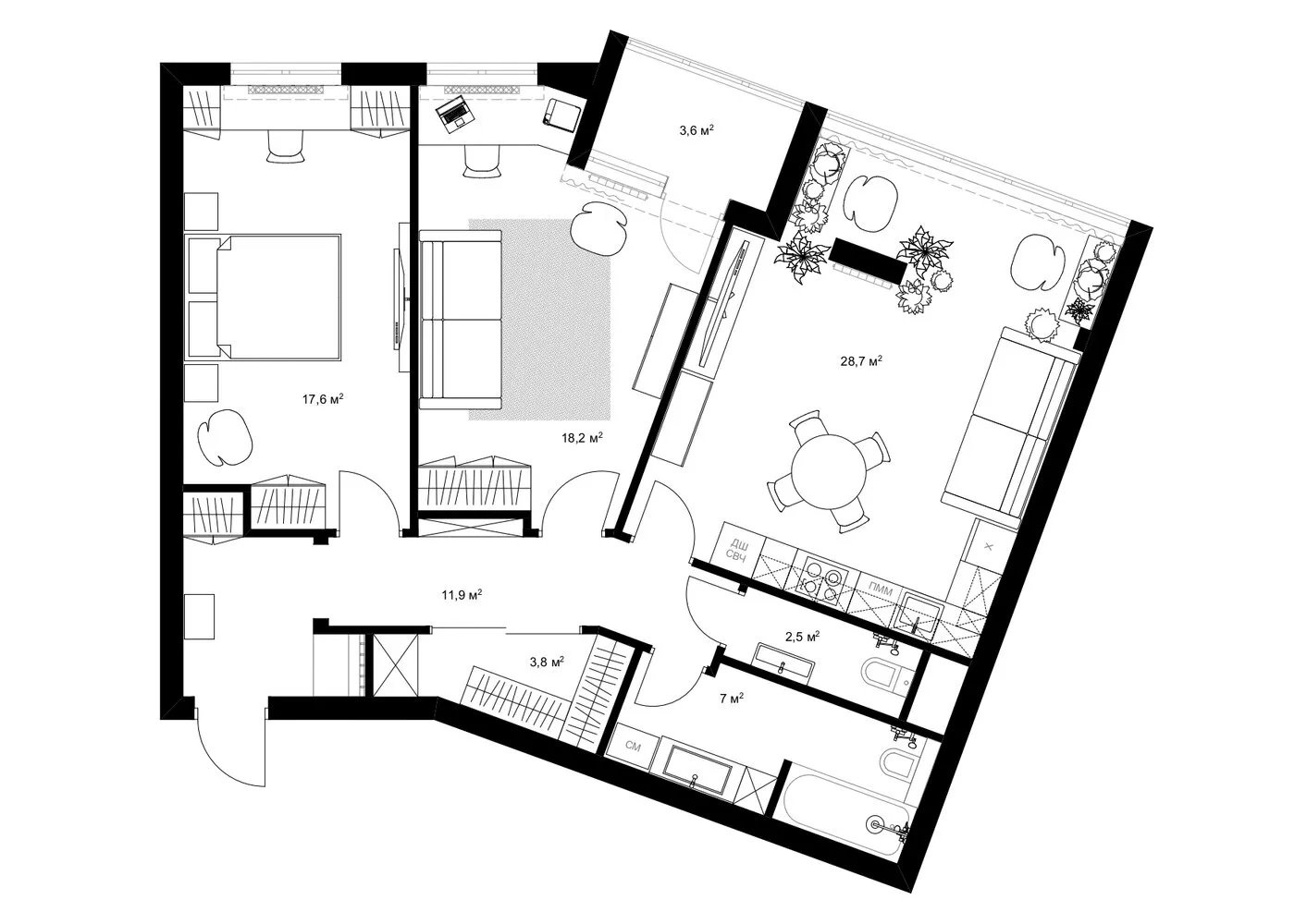 Фотографія: Планування в стилі Сучасний, Квартира, Проект дня, Московська область, Монолітний будинок, 3 кімнати, 60-90 метрів, Жуковський, Марія Чикунова – фото на нашому сайті
