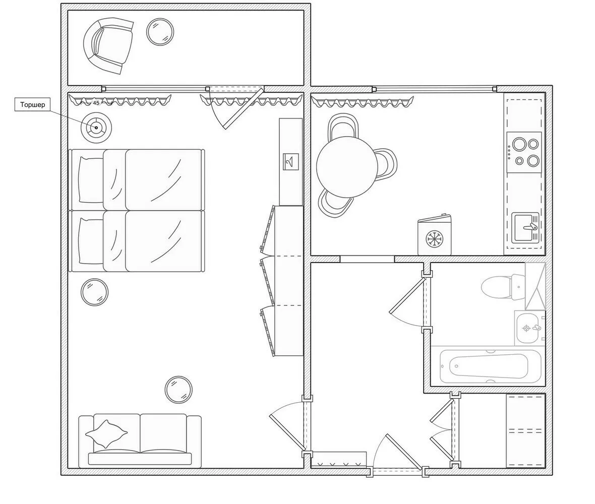 Photo : style moderne, appartement compact, appartement, rénovation, Nijni Novgorod, immeuble panel, 1 pièce, jusqu'à 40 mètres, Olga Bazarova – photo sur notre site