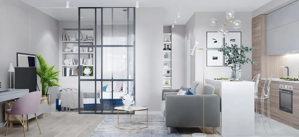 照片:现代风格客厅,公寓,单间公寓,搬家,不超过 40 平方米,奥尔加·博伊茨娃 – 我们网站上的照片