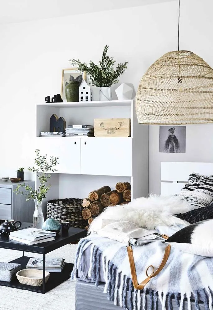 Photo: Bedroom in style Scandinavian, Modern, House, White, Black, Grey, Home and Cottage – photo on our website