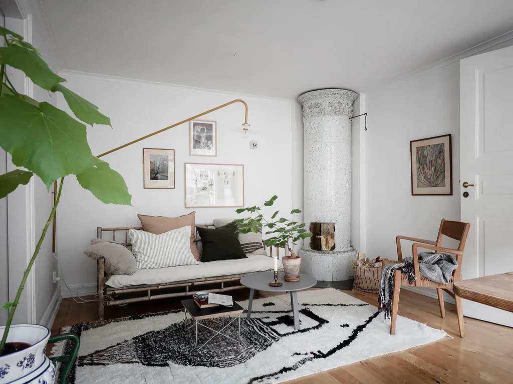 照片：北欧、普罗旺斯和乡村风格客厅，室内装饰，白色，绿色，环保，2室 – 我们网站上的照片