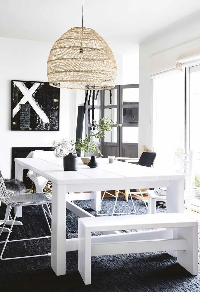 Photo: Kitchen and Dining Room in style Scandinavian, Modern, House, White, Black, Grey, Home and Cottage – photo on our website