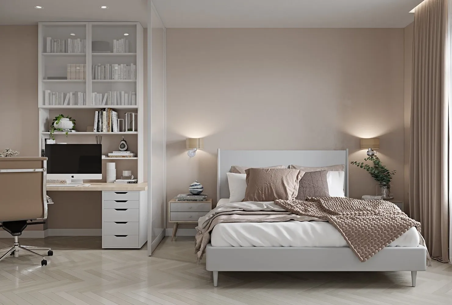 照片：现代卧室，指南，卧室内部，斯大林时代公寓内部，斯大林时代建筑内的室内设计，室内设计工作室“温馨公寓”，斯大林时代公寓，娜塔莉亚·索洛，玛丽娜·梅伦科娃，科涅夫设计，阿莱娜·契列娃，U概念，娜塔莉亚·梅尔迪娜 – 我们网站上的照片