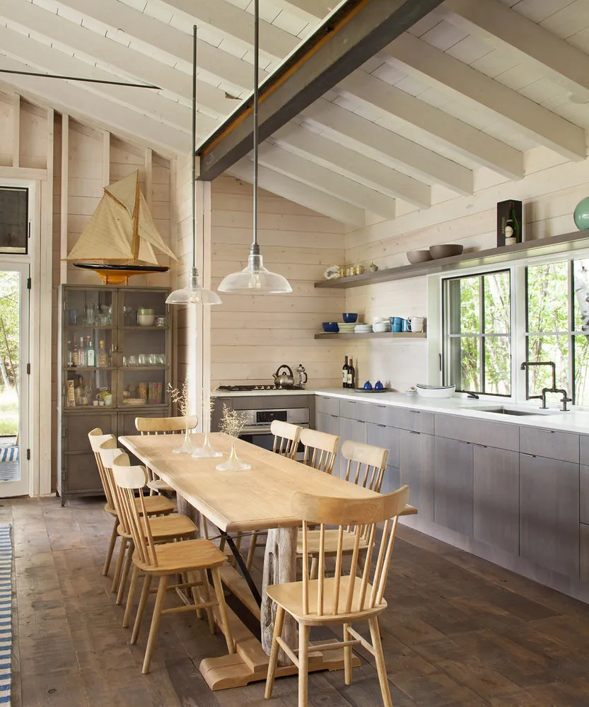 Photo: Kitchen and Dining Room in Eco Style, Interior Decoration, House, USA, Cottage, Brown – photo on our website