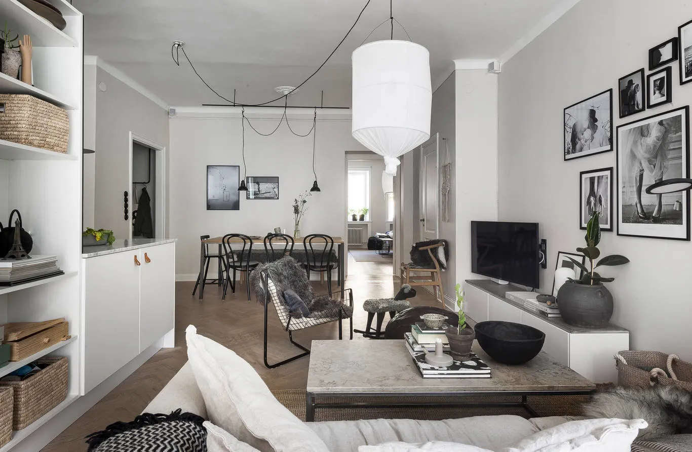 照片：北欧风格厨房和餐厅，室内装饰，公寓，瑞典，装饰，家具和灯光，斯德哥尔摩，灰色，北欧风格室内设计，3个房间，60-90平方米，单色内饰 – 我们网站上的照片