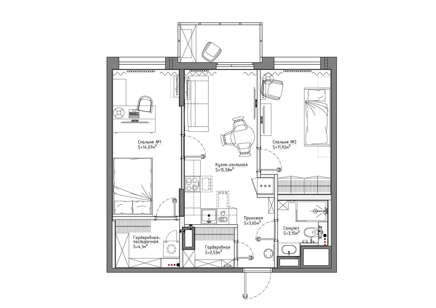 Foto: estilo moderno, apartamento, proyecto de la semana, San Petersburgo, Cubiq Studio, 3 habitaciones, 60-90 metros, monolítico-ladrillo – foto en nuestro sitio web