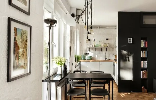 Foto: Cocina y comedor en estilo Loft, Escandinavo, Replanificación, Krushchevka – foto en nuestro sitio web