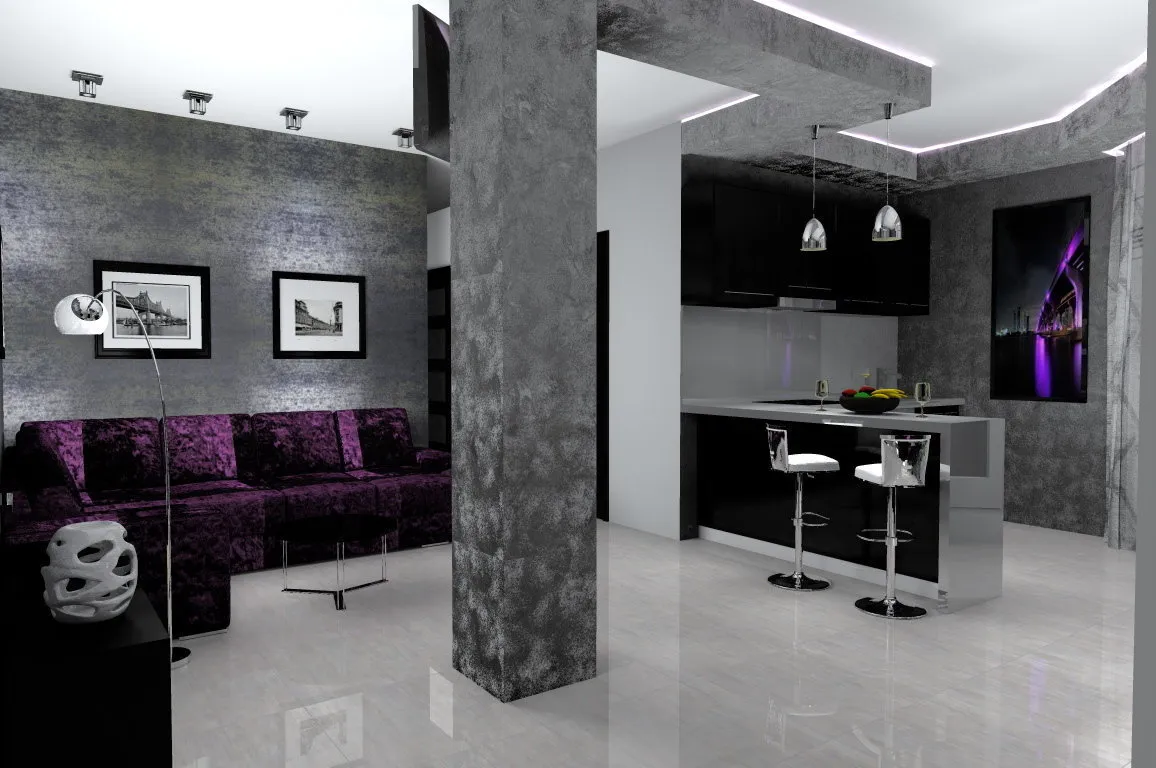 照片:高科技风格客厅,厨房和餐厅,提示 – 我们网站上的照片