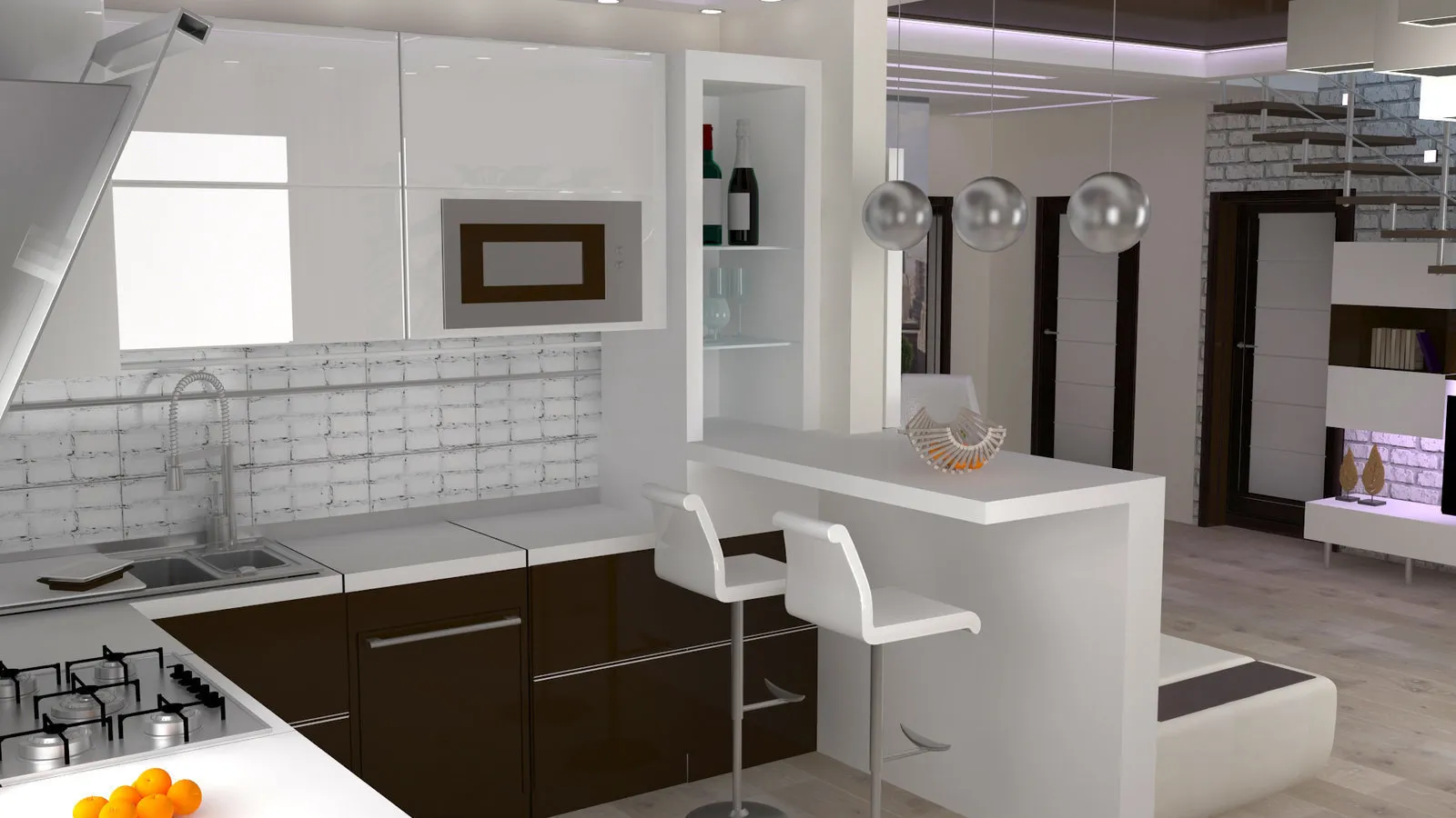 照片:现代风格的厨房和餐厅,客厅,提示 – 我们网站上的照片