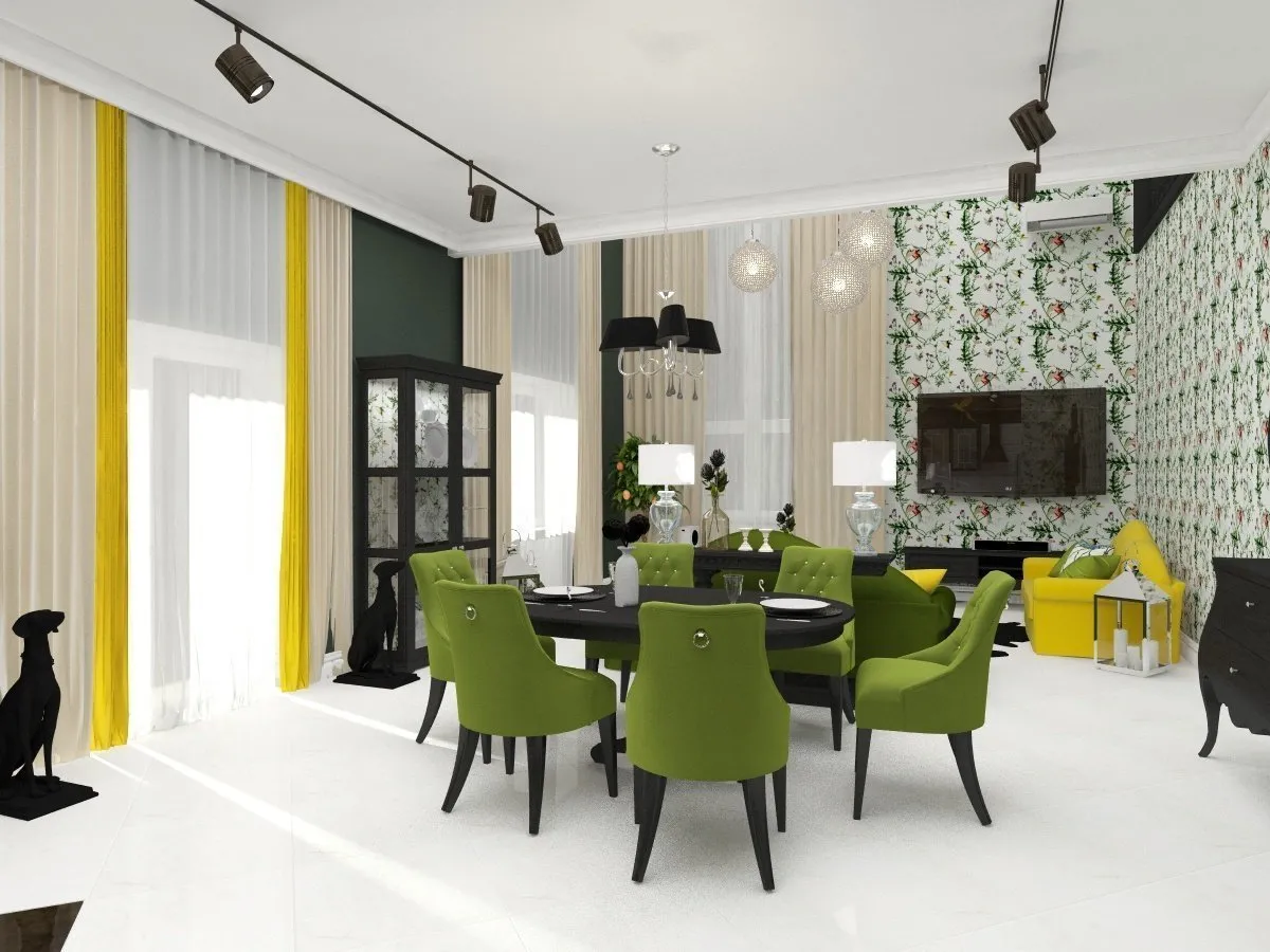 照片:现代风格客厅,厨房和餐厅,提示 – 我们网站上的照片