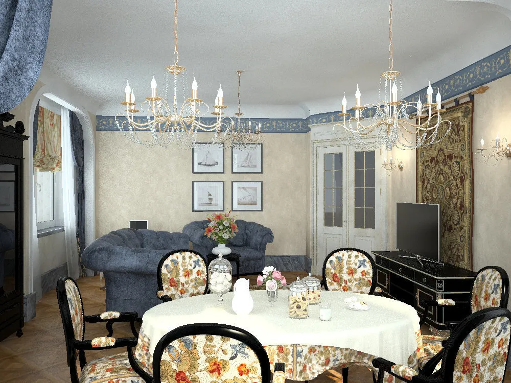 照片:古典风格客厅,厨房和餐厅,提示 – 我们网站上的照片