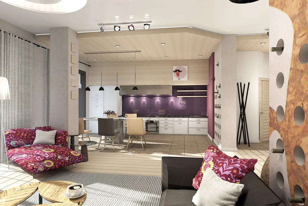 照片:现代风格厨房和餐厅,客厅,提示 – 我们网站上的照片