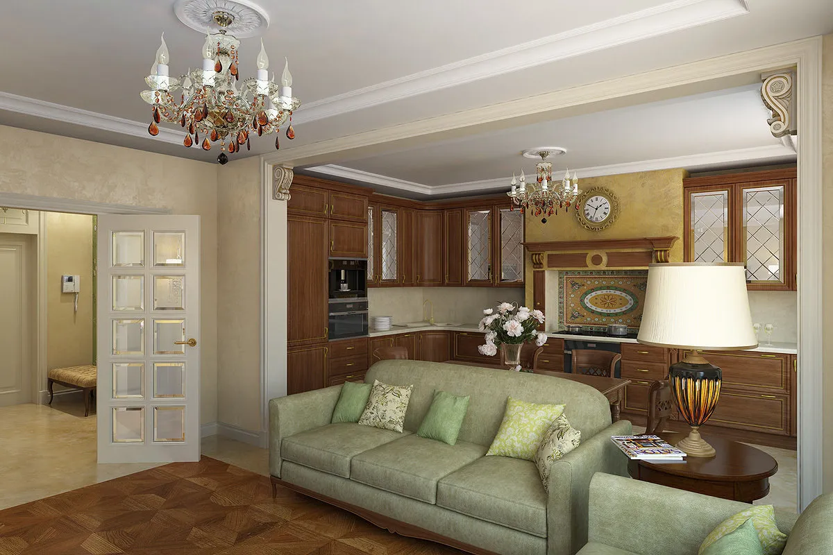 照片:古典风格客厅,厨房和餐厅,提示 – 我们网站上的照片