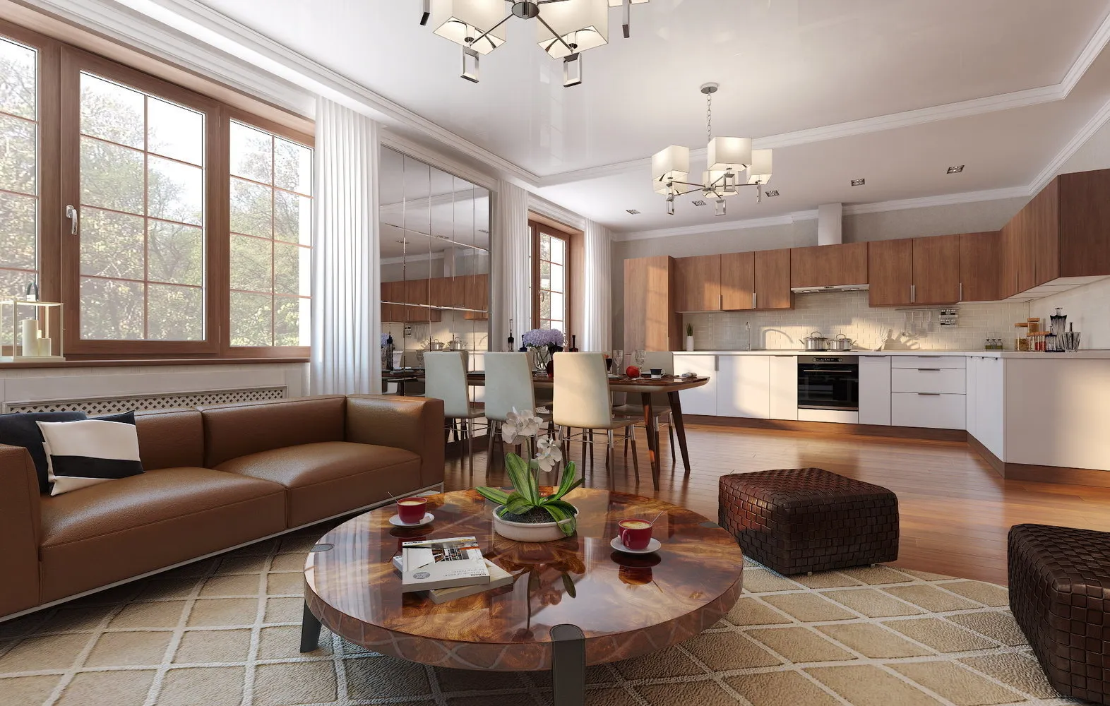 照片:现代风格客厅,厨房和餐厅,提示 – 我们网站上的照片