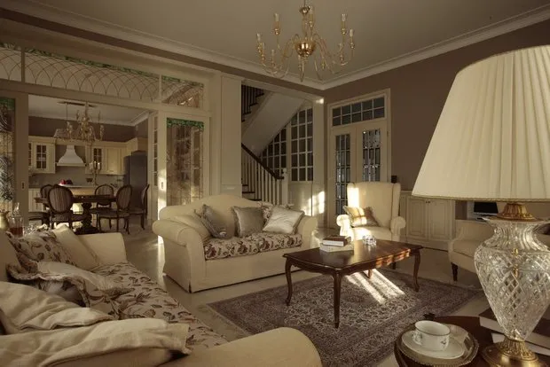 照片:古典风格客厅,厨房和餐厅,提示 – 我们网站上的照片