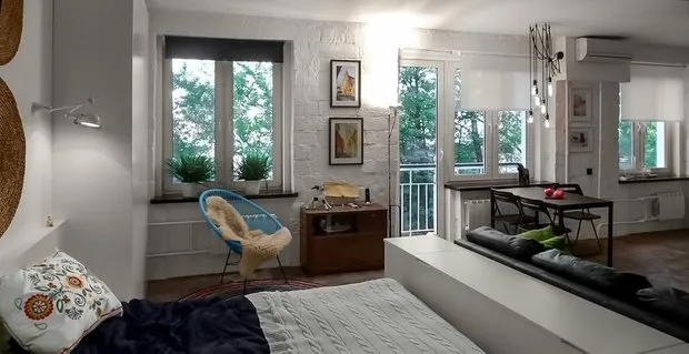 Foto: Salón en estilo Loft, Escandinavo, Replanificación, Krushchevka – foto en nuestro sitio web