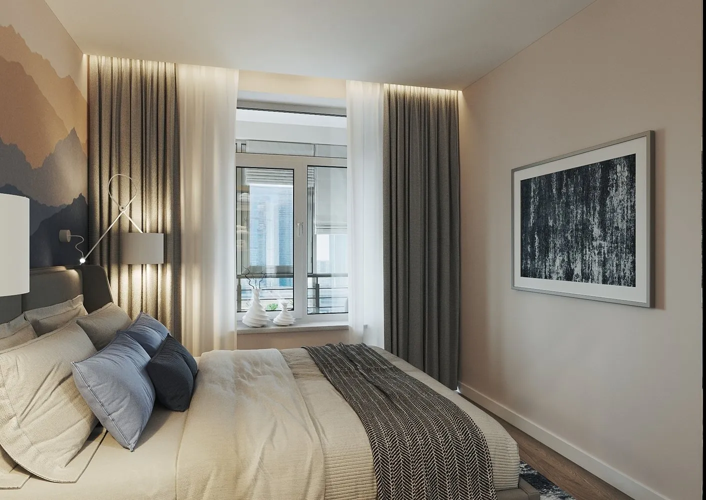 Foto: Schlafzimmer im modernen Stil, Wohnung, Umplanung, 2 Zimmer, 40-60 m², Natalia Mukaśyan – Foto auf unserer Website