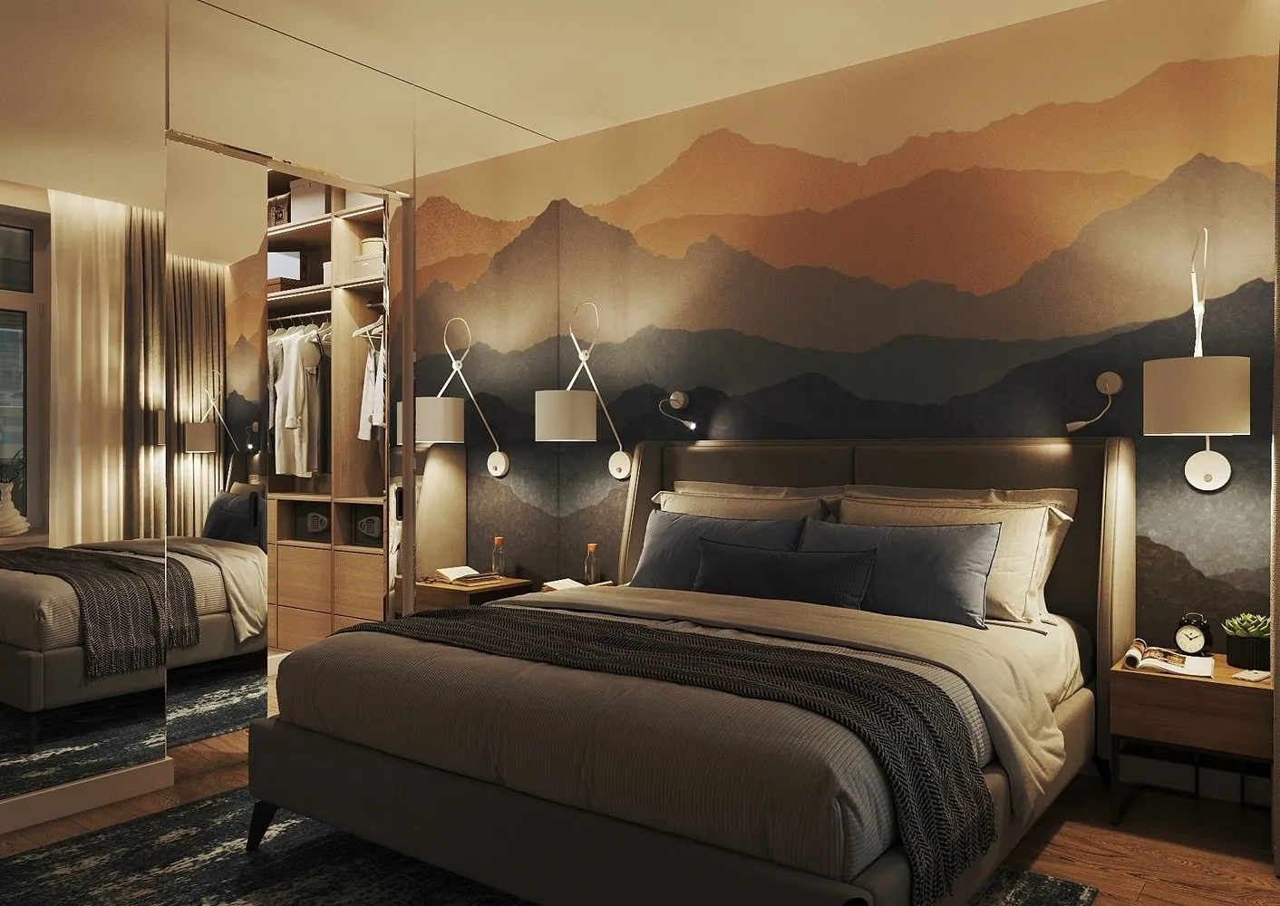 Foto: Schlafzimmer im modernen Stil, Wohnung, Umplanung, 2 Zimmer, 40-60 m², Natalia Mukaśyan – Foto auf unserer Website