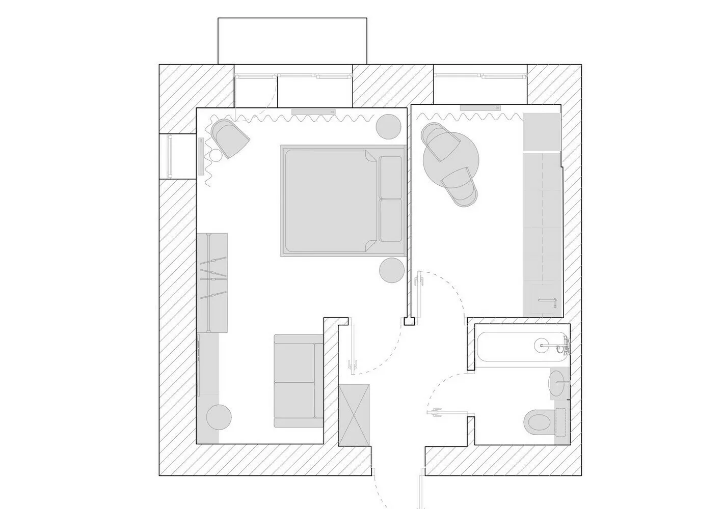 Photo : style moderne, Studio, Petite appartement, Appartement, Transformation, Saint-Pétersbourg, Immeuble en briques, 1 pièce, Moins de 40 mètres carrés, Polina Selskaya – Photo sur notre site