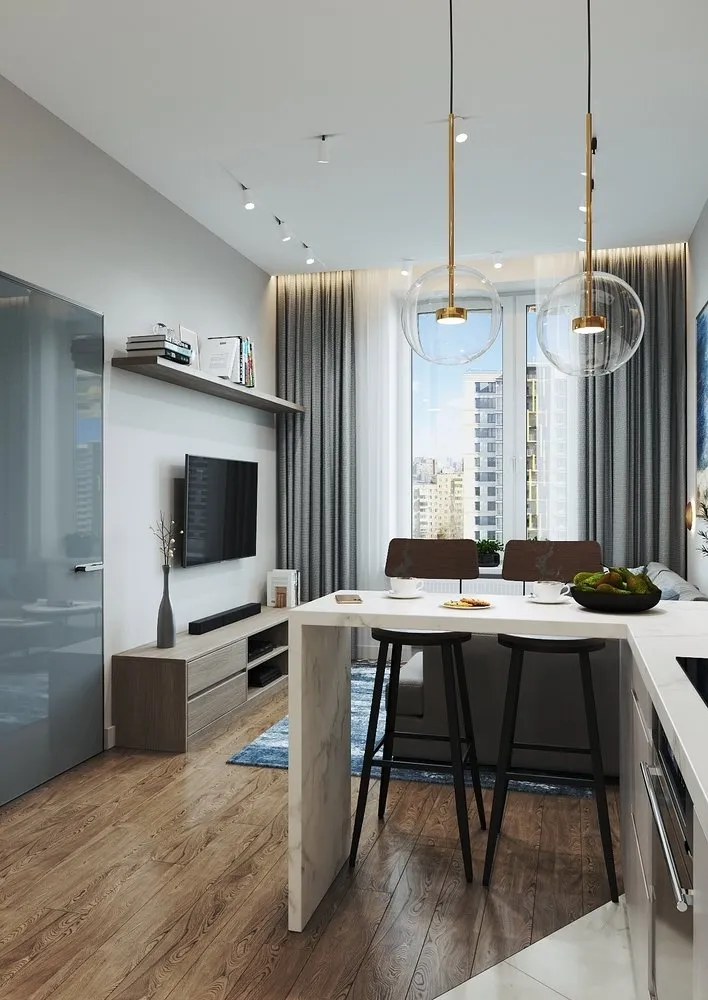 Foto: Küche und Essbereich im modernen Stil, Wohnung, Umplanung, 2 Zimmer, 40-60 m², Natalia Mukaśyan – Foto auf unserer Website