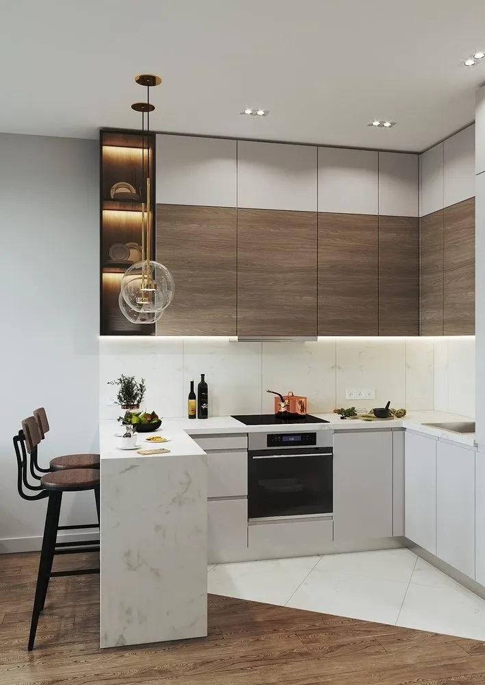 Foto: Küche und Essbereich im modernen Stil, Wohnung, Umplanung, 2 Zimmer, 40-60 m², Natalia Mukaśyan – Foto auf unserer Website