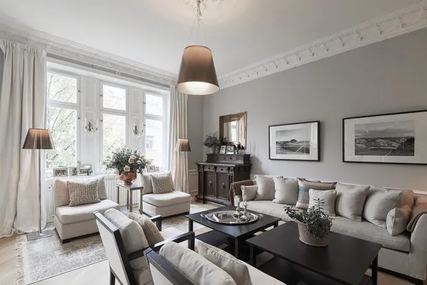 Photo: Living Room in Classic, Modern Style, Interior Decoration, Apartment, 4 Rooms and More, Over 90 Square Meters – Photo on Our Website