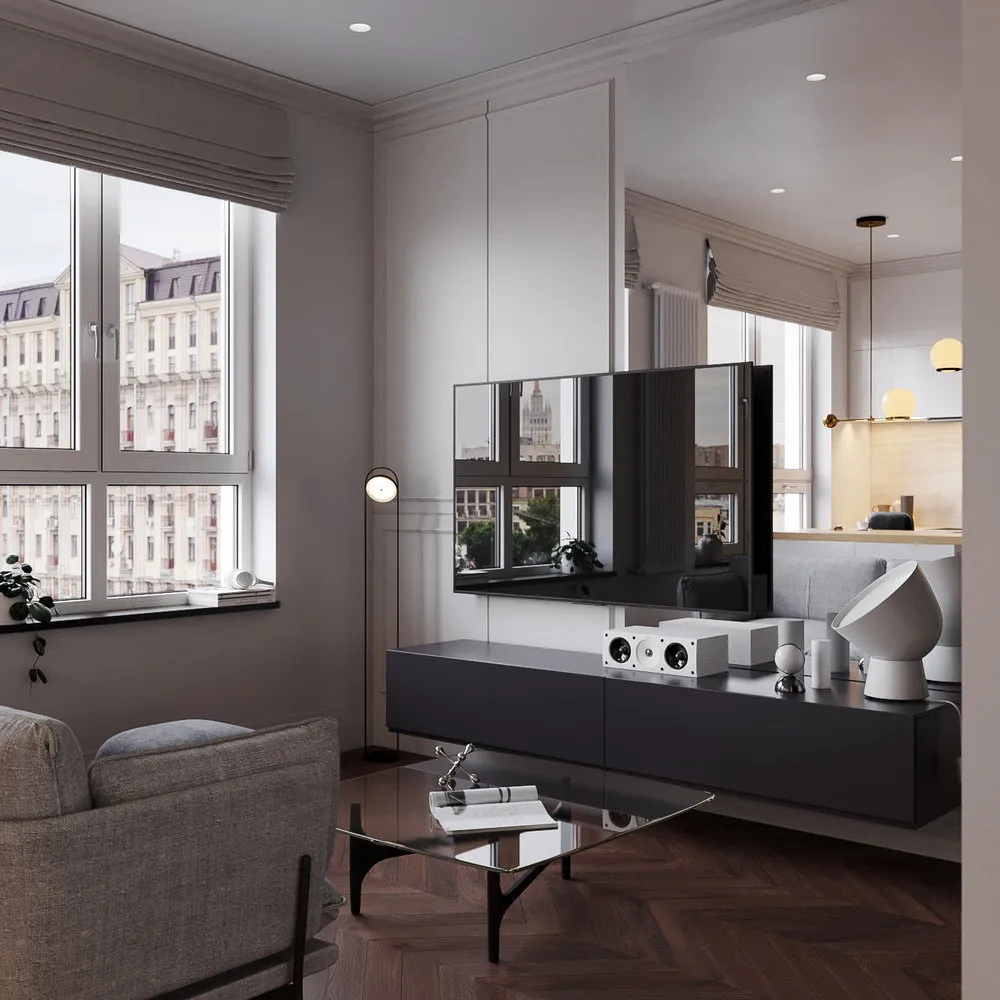 照片:现代客厅,小公寓,公寓,如何装饰小公寓,小公寓的创意,工作室公寓,Alena Timonina,Andrey Timonin,encyclopedia_small_apartment,Anova Interior Design,小公寓的分区设计,SODA,Ekaterina Ulanova,Katya Kuznetsova – 我们网站上的照片