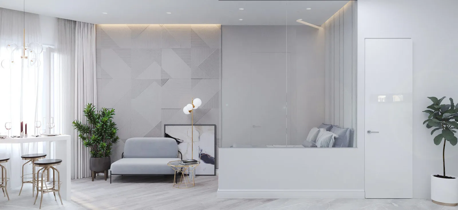 照片：极简风格客厅，公寓，技巧，墙面装饰，小空间，露台 – 我们网站上的照片