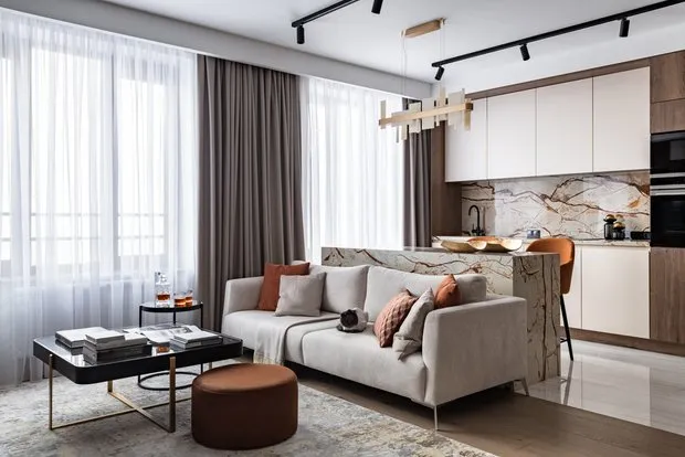 Foto: Sala de estar en estilo moderno, Apartamento, Proyecto de la Semana, Moscú, Edificio monolítico, 2 habitaciones, 60-90 metros, Irina Chufistova – foto en nuestro sitio web