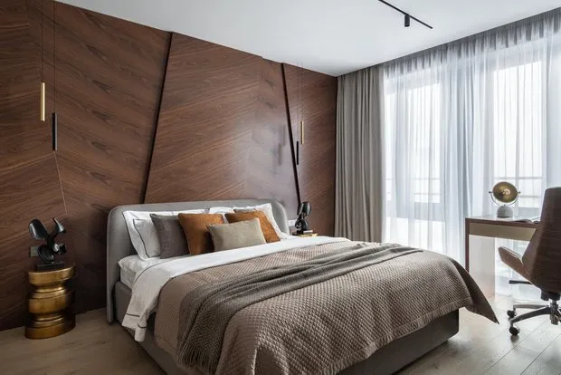 Foto: Habitación principal en estilo moderno, Apartamento, Proyecto de la Semana, Moscú, Edificio monolítico, 2 habitaciones, 60-90 metros, Irina Chufistova – foto en nuestro sitio web