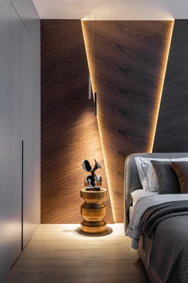 Foto: Habitación principal en estilo moderno, Apartamento, Proyecto de la Semana, Moscú, Edificio monolítico, 2 habitaciones, 60-90 metros, Irina Chufistova – foto en nuestro sitio web