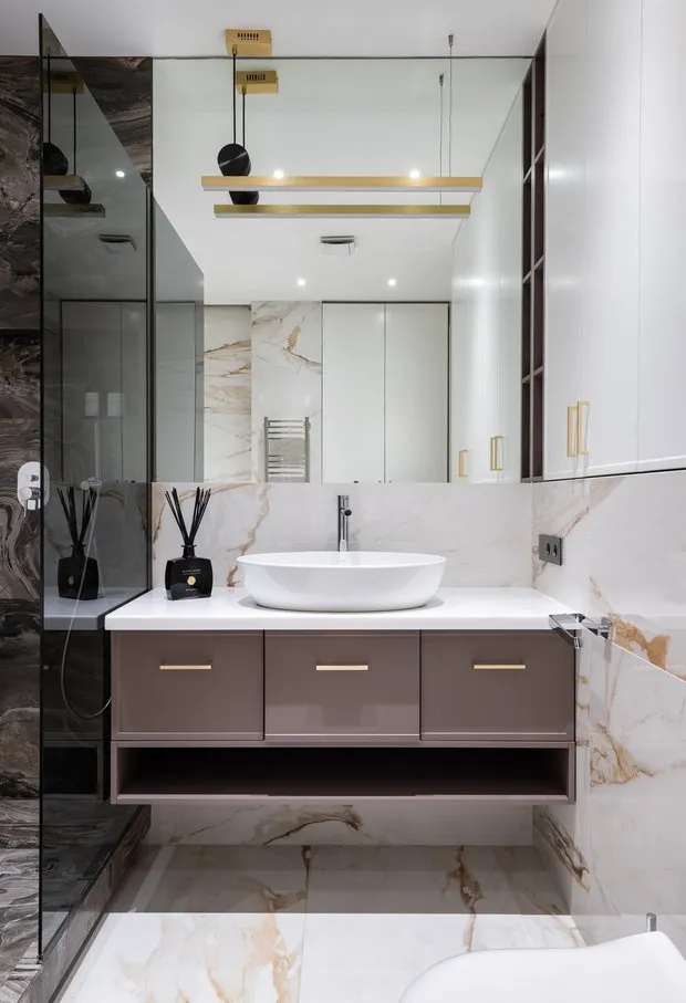 Foto: Baño en estilo moderno, Apartamento, Proyecto de la Semana, Moscú, Edificio monolítico, 2 habitaciones, 60-90 metros, Irina Chufistova – foto en nuestro sitio web
