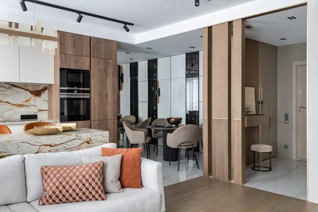 Foto: Sala de estar en estilo moderno, Apartamento, Proyecto de la Semana, Moscú, Edificio monolítico, 2 habitaciones, 60-90 metros, Irina Chufistova – foto en nuestro sitio web