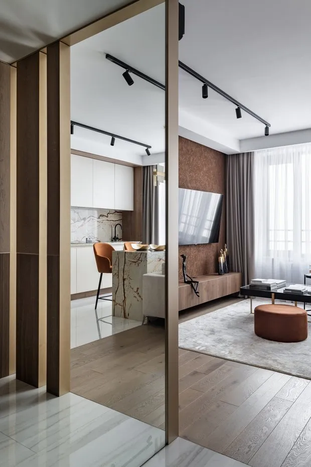 Foto: Sala de estar en estilo moderno, Apartamento, Proyecto de la Semana, Moscú, Edificio monolítico, 2 habitaciones, 60-90 metros, Irina Chufistova – foto en nuestro sitio web