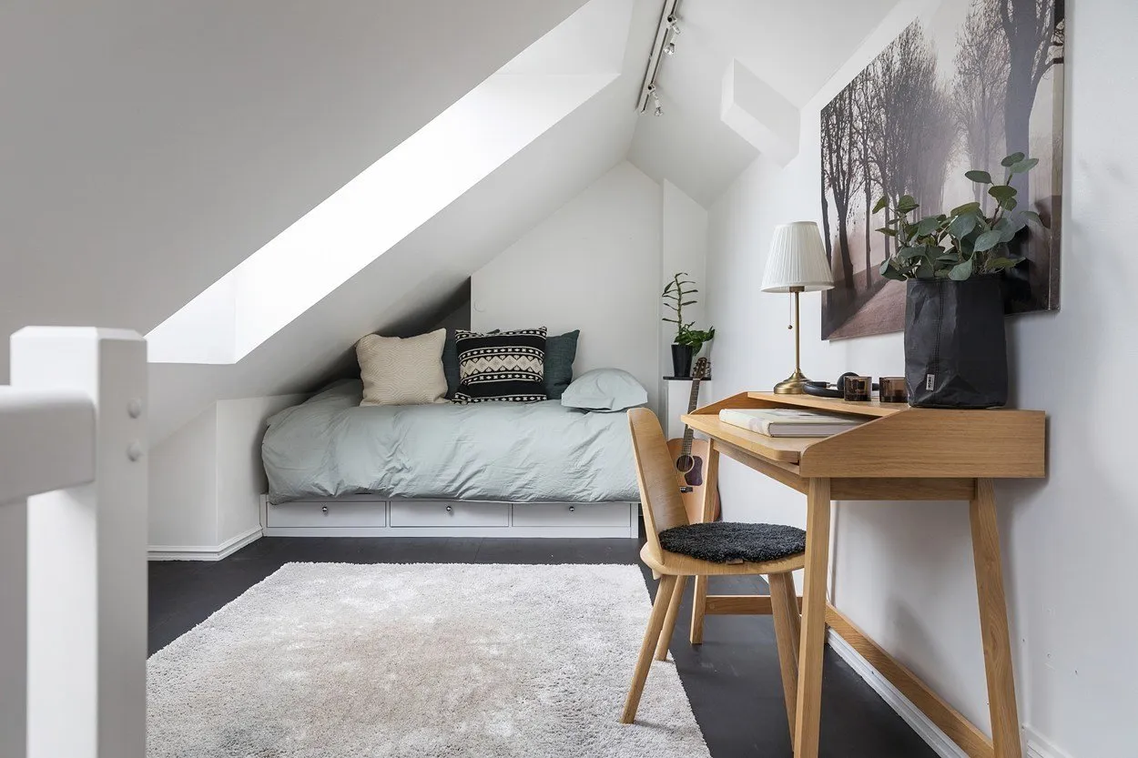 Foto: dormitorio en estilo escandinavo, ecléctico, decoración de interiores, apartamento, Suecia, Estocolmo, 4 habitaciones o más, más de 90 metros cuadrados – fotos en nuestro sitio web