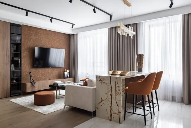 Foto: Sala de estar en estilo moderno, Apartamento, Proyecto de la Semana, Moscú, Edificio monolítico, 2 habitaciones, 60-90 metros, Irina Chufistova – foto en nuestro sitio web