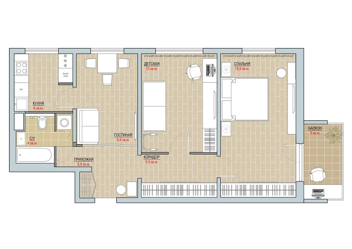 Photo: Layouts in style, Apartment, Relocation, II-49, Panel House, 4 or More, 60-90 sq. m, SOVA Interiors – photo on our website