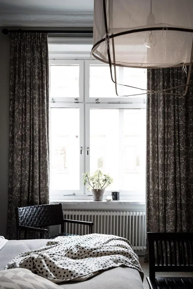 Photo: Bedroom in Scandinavian, Classical, Loft, Modern, Eclectic Style, Interior Decoration, Apartment, Sweden, White, Blue, Gray, Gothenburg, Storage in Hallway, Loft Decor, Kitchen Storage System Organization, How to Organize Storage in Bedroom, Kitchen with Island, 2 Rooms, Over 90 Square Meters – Photo on Our Website