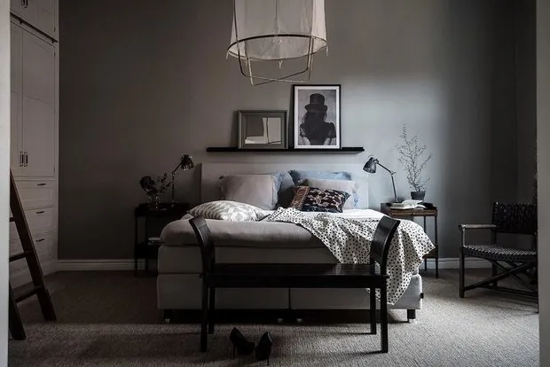 Photo: Bedroom in Scandinavian, Classical, Loft, Modern, Eclectic Style, Interior Decoration, Apartment, Sweden, White, Blue, Gray, Gothenburg, Storage in Hallway, Loft Decor, Kitchen Storage System Organization, How to Organize Storage in Bedroom, Kitchen with Island, 2 Rooms, Over 90 Square Meters – Photo on Our Website