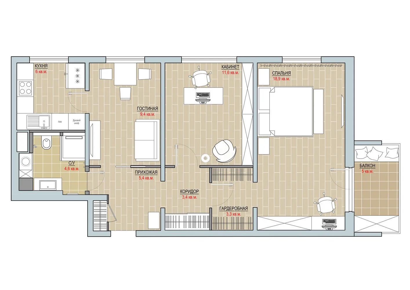 Photo: Layouts in style, Apartment, Relocation, II-49, Panel House, 4 or More, 60-90 sq. m, SOVA Interiors – photo on our website