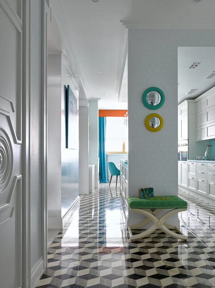 照片：折衷风格大厅，公寓，每周项目，莫斯科，4个或更多房间，超过90平方米，整体式砖墙，Marina Zhukova – 我们网站上的照片