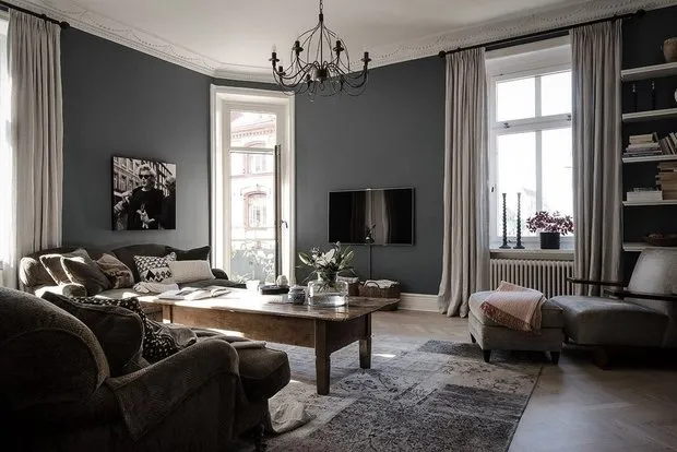 Photo: Living Room in Modern, Classical, Loft, Eclectic Style, Interior Decoration, Apartment, Sweden, White, Blue, Gray, Gothenburg, Storage in Hallway, Loft Decor, Kitchen Storage System Organization, How to Organize Storage in Bedroom, Kitchen with Island, 2 Rooms, Over 90 Square Meters – Photo on Our Website