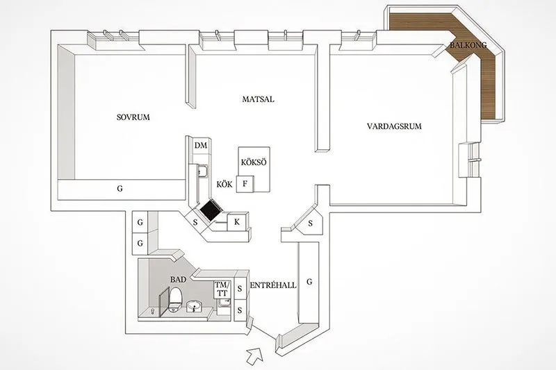 Photo: Floor Plans in Modern, Classical, Loft, Eclectic Style, Interior Decoration, Apartment, Sweden, White, Blue, Gray, Gothenburg, Storage in Hallway, Loft Decor, Kitchen Storage System Organization, How to Organize Storage in Bedroom, Kitchen with Island, 2 Rooms, Over 90 Square Meters – Photo on Our Website