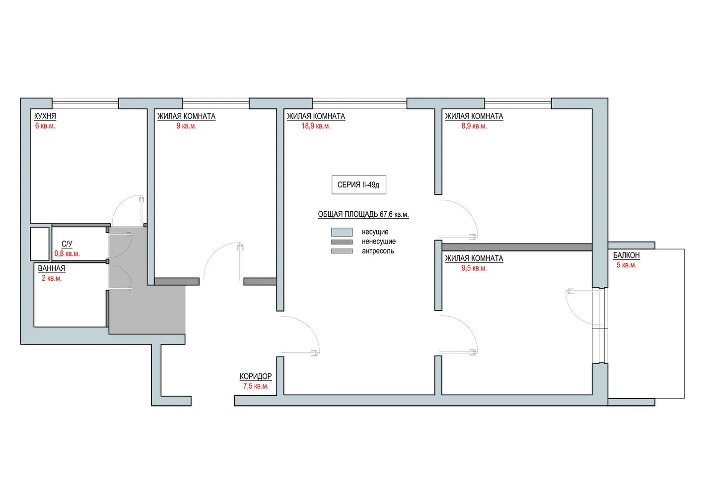 Photo: Layouts in style, Apartment, Relocation, II-49, Panel House, 4 or More, 60-90 sq. m, SOVA Interiors – photo on our website