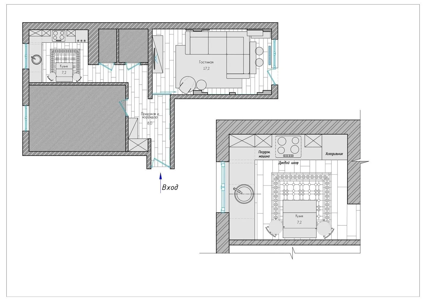 照片:风格布局,厨房与餐厅,公寓,技巧,改造,叶夫根尼娅·利卡索娃,塔季扬娜·别兹韦尔赫亚,塔季扬娜·克拉索娃 – 我们网站上的照片