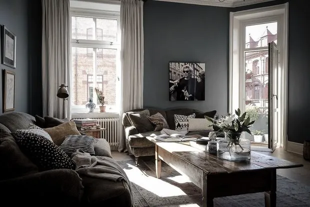 Photo: Living Room in Modern, Classical, Loft, Eclectic Style, Interior Decoration, Apartment, Sweden, White, Blue, Gray, Gothenburg, Storage in Hallway, Loft Decor, Kitchen Storage System Organization, How to Organize Storage in Bedroom, Kitchen with Island, 2 Rooms, Over 90 Square Meters – Photo on Our Website